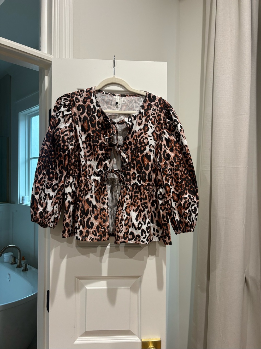 Leopard Print Tie-Front Blouse - Brown/Black/White